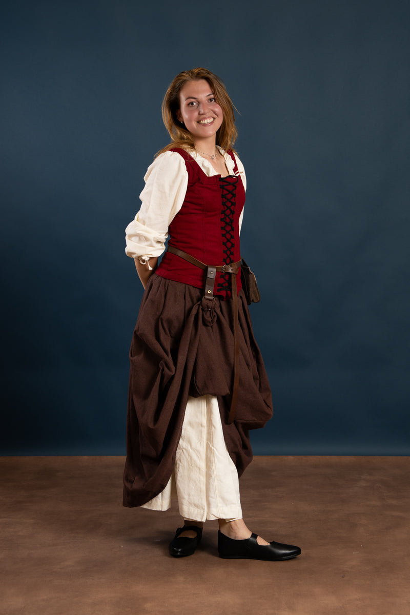 Middeleeuws lijfje Ursula, wolmix, bordeauxrood