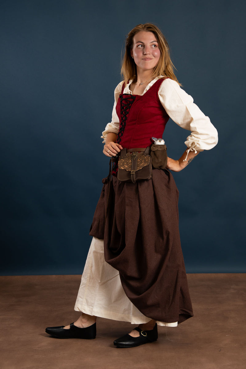 Middeleeuws lijfje Ursula, wolmix, bordeauxrood