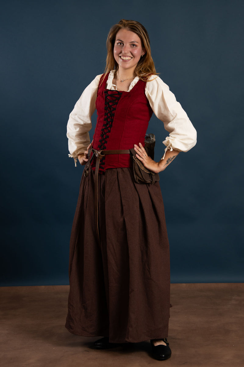 Middeleeuws lijfje Ursula, wolmix, bordeauxrood