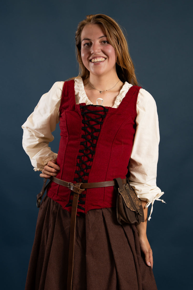 Middeleeuws lijfje Ursula, wolmix, bordeauxrood