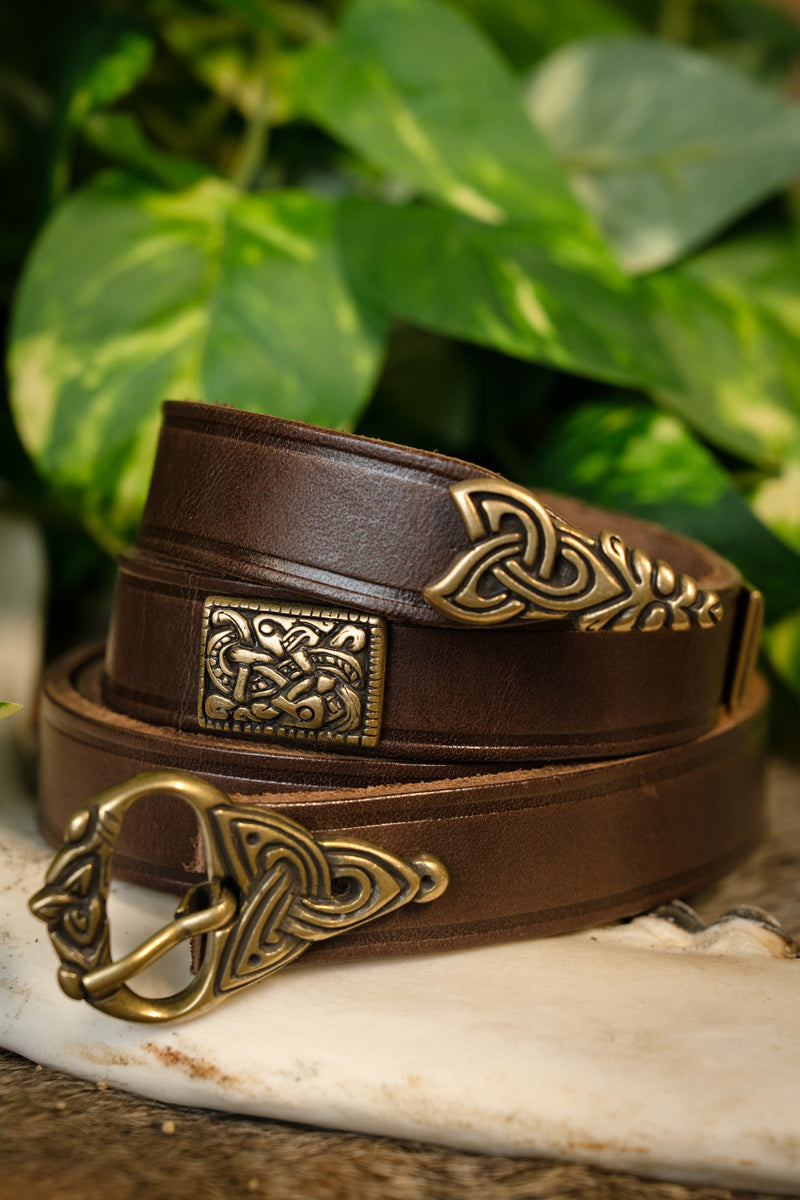 Cinturón vikingo Borre estilo deluxe, 165 cm, marrón 
