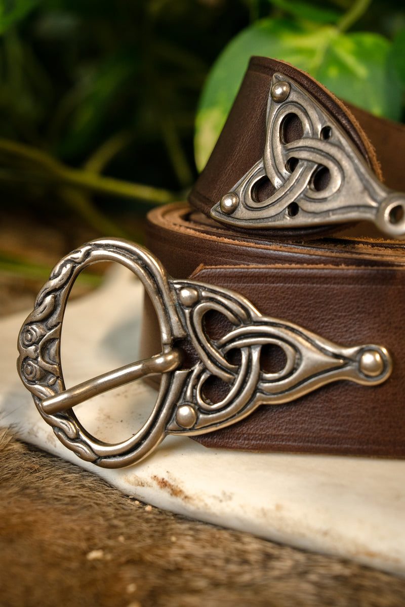 Borre Vikingabälte, försilvrad, 165 cm, brun 