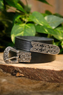 Birkariem, svart, försilvrad, 165 cm 