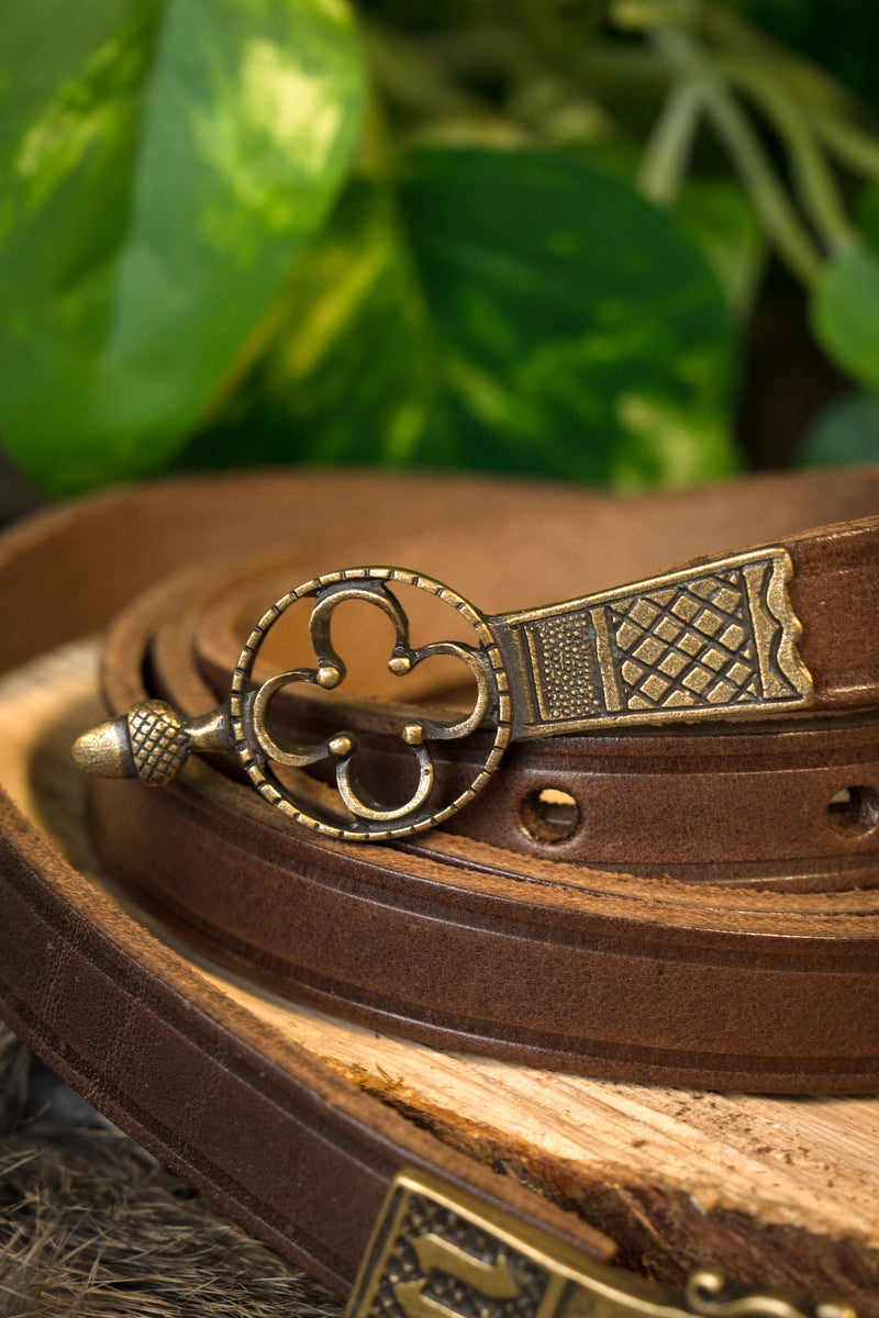 Gotisk bälte med bältesände, 151 cm, brun 