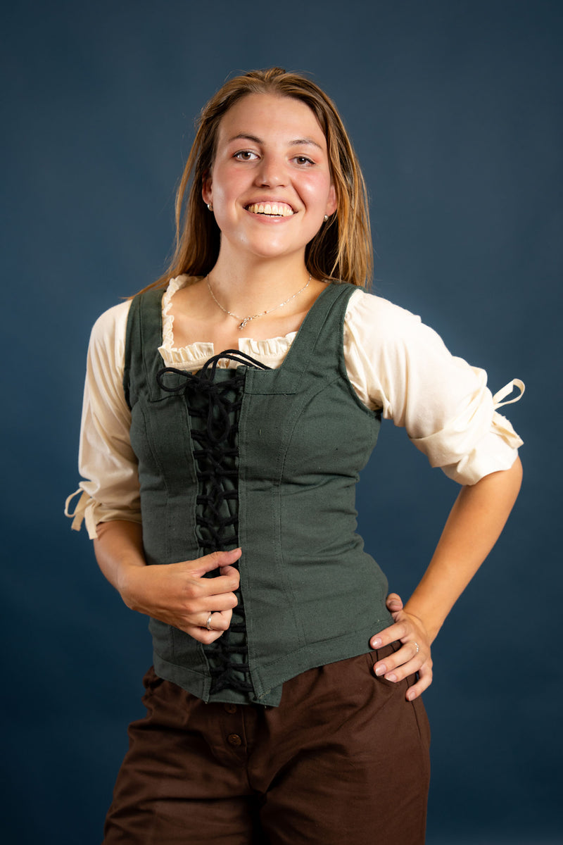 Corsage médiévale Ursula, coton, vert 