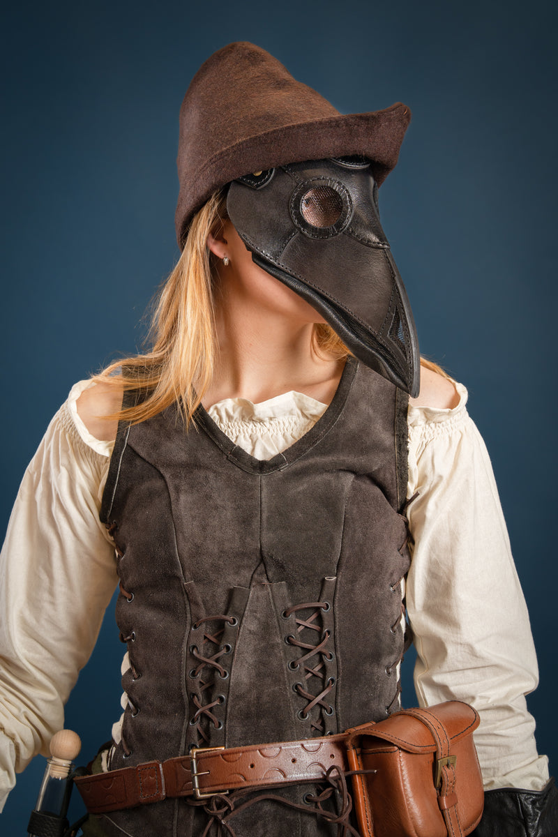 Leather mask plague doctor, black