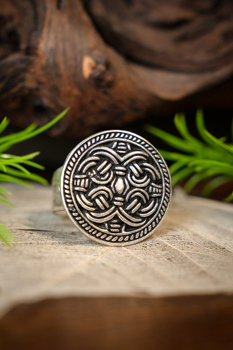 Birka bague Viking style Borre, bronze argenté 