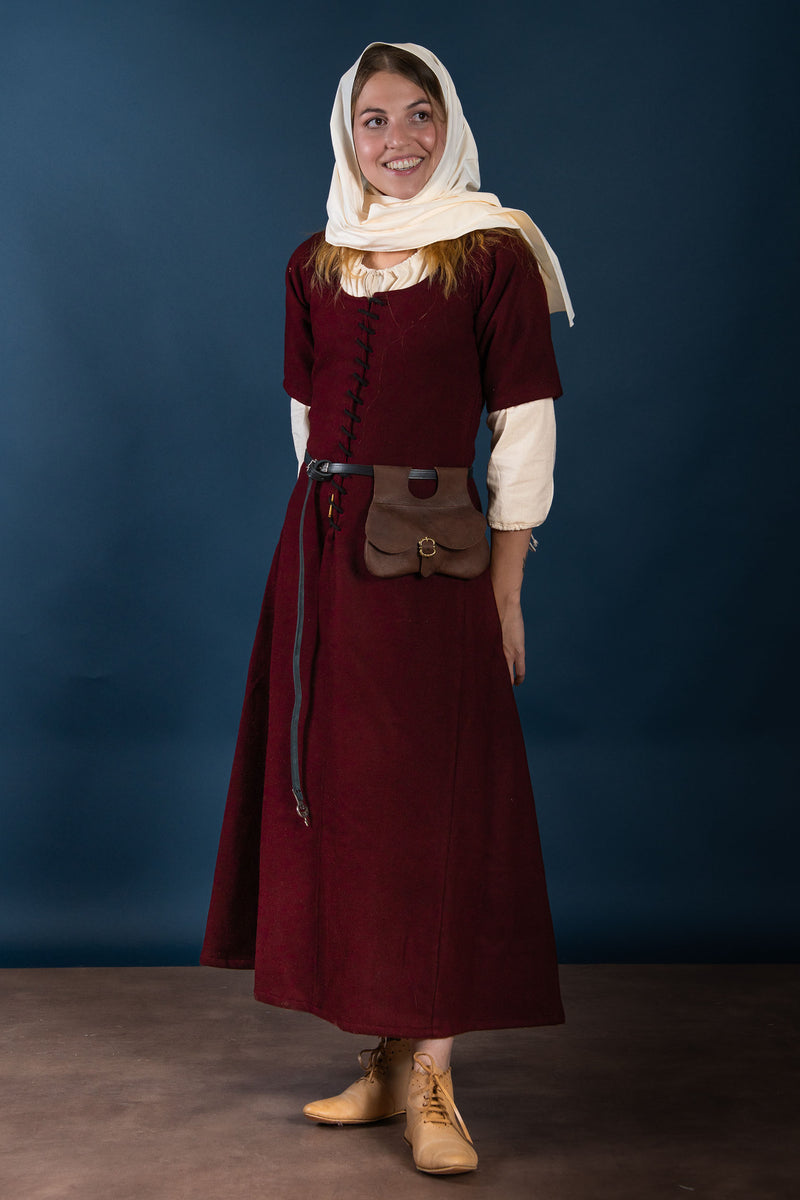 15e eeuwse cotehardie, wol, rood