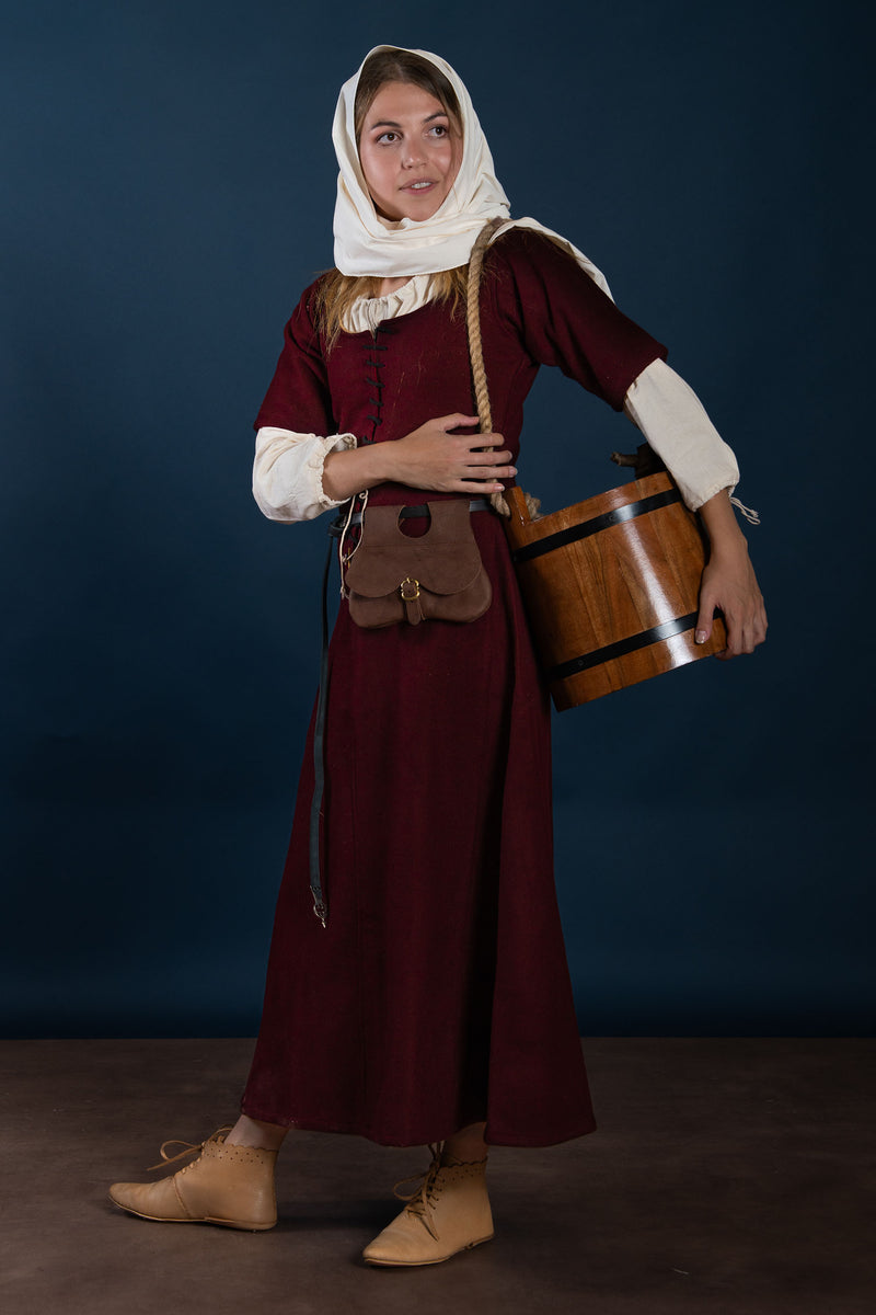 15e eeuwse cotehardie, wol, rood