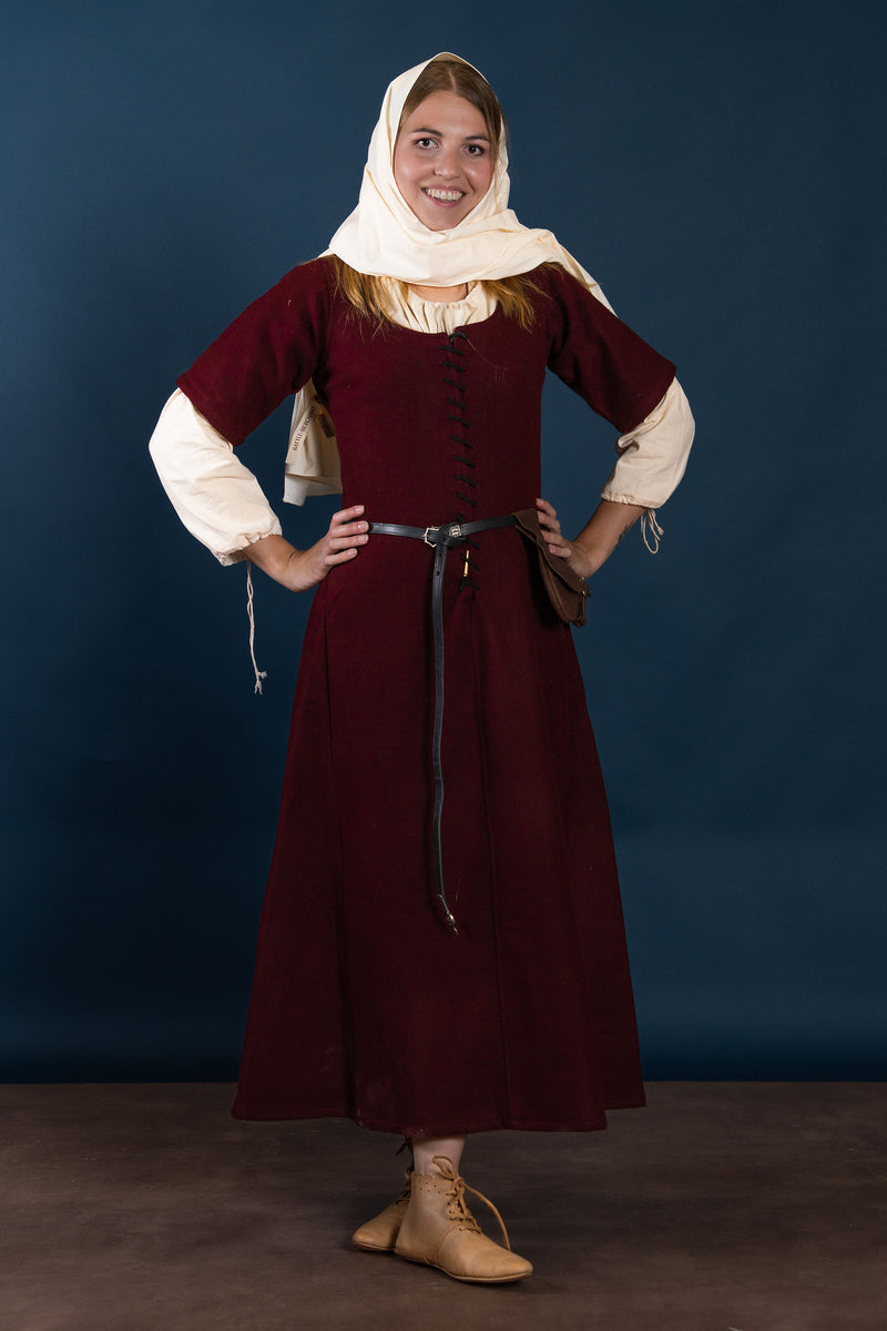 15e eeuwse cotehardie, wol, rood