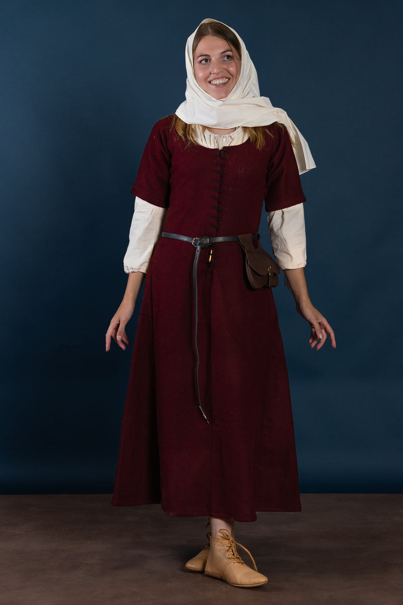 15e eeuwse cotehardie, wol, rood