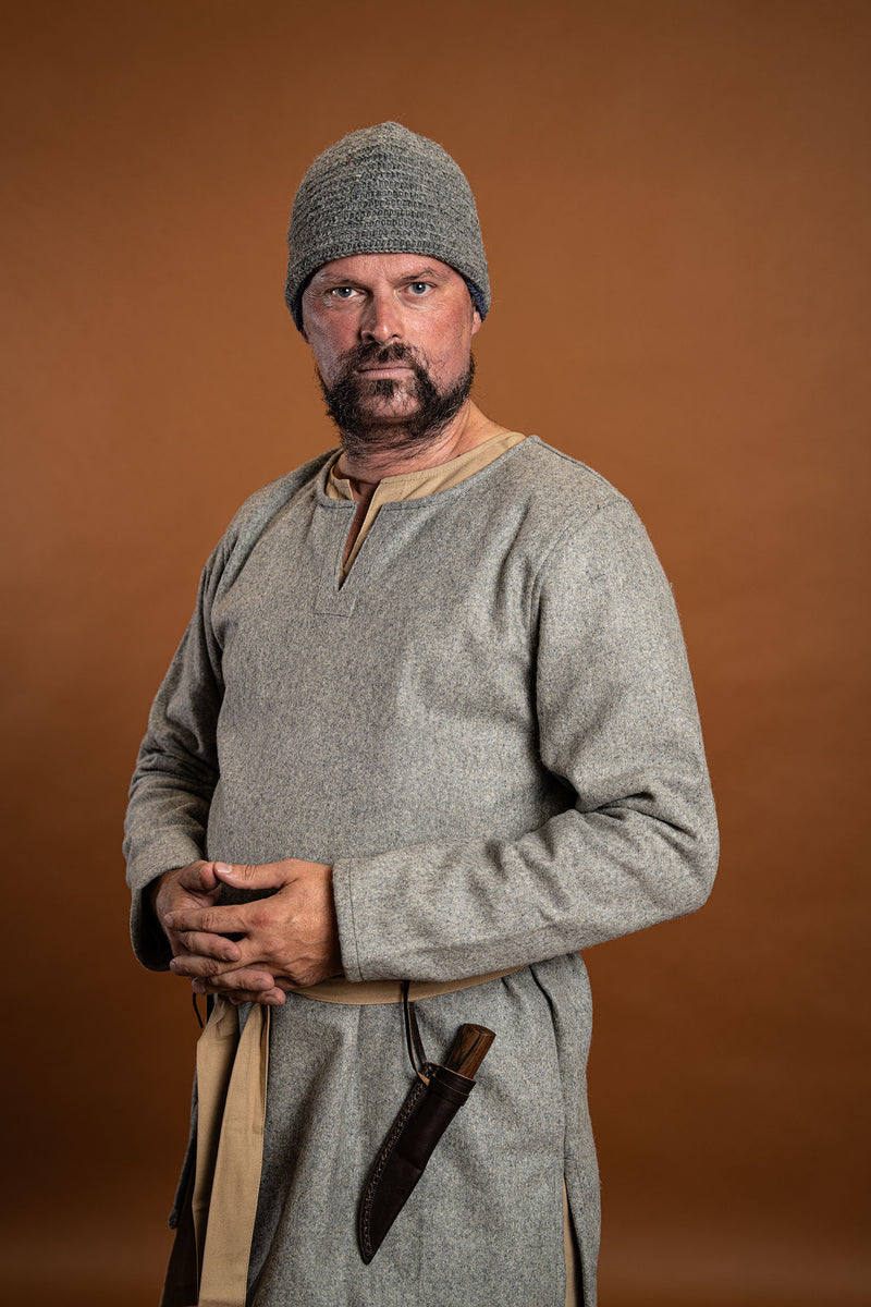 Berretto a maglia, 100% lana, grigio-blu 