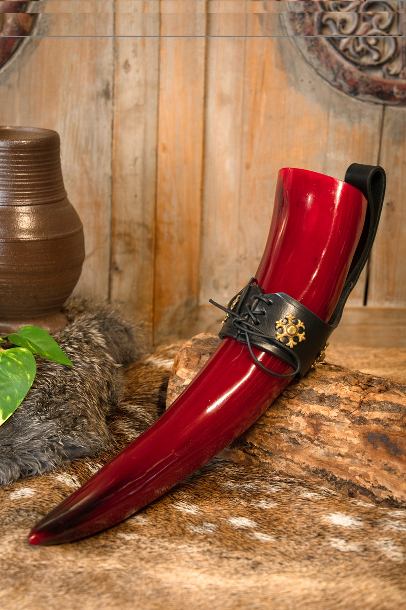 Devilish drinking horn with luxurious drinking horn holder, 300-500 ml