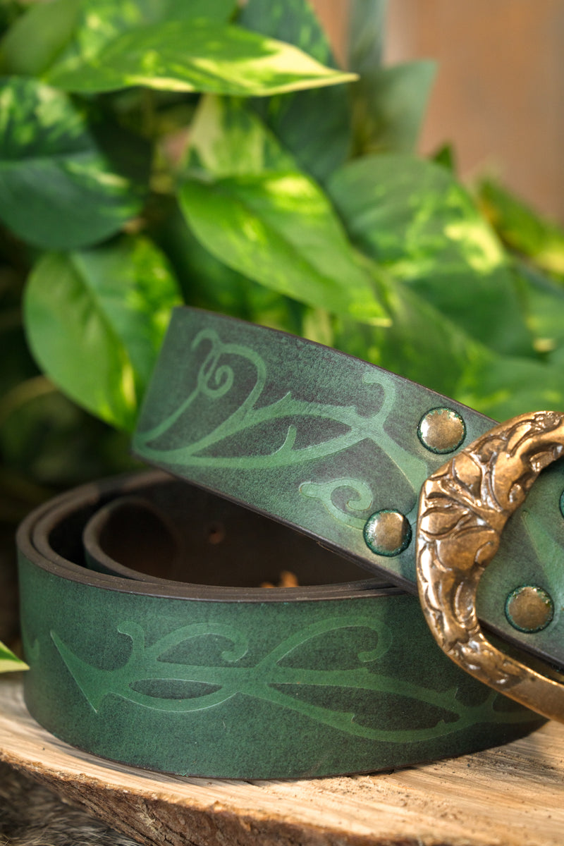 Leren riem Aranel, groen, 130 cm
