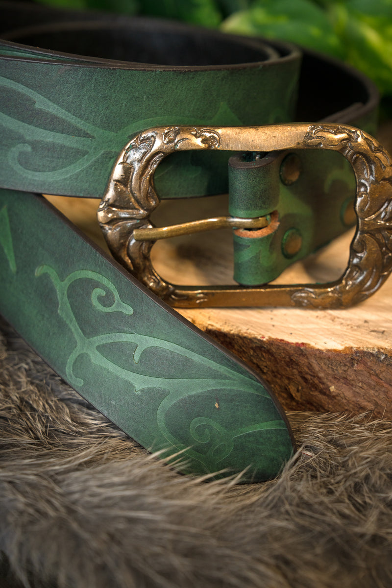 Leren riem Aranel, groen, 130 cm