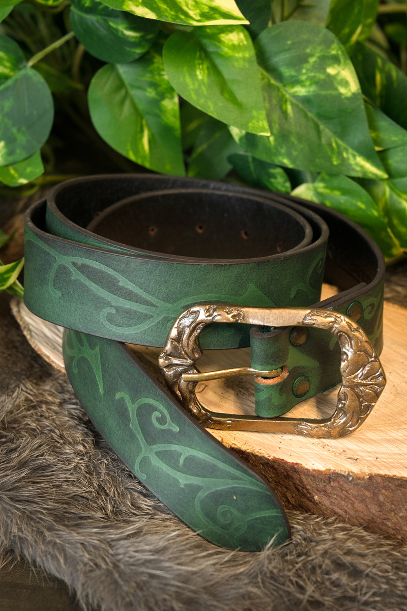Leren riem Aranel, groen, 130 cm