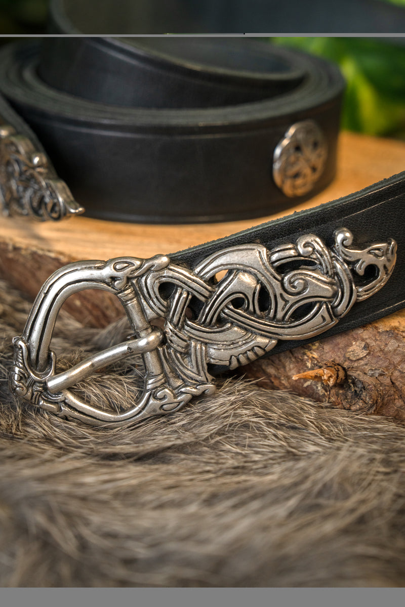 Ringerike Vikingriem deluxe, zwart, verzilverd, 165 cm
