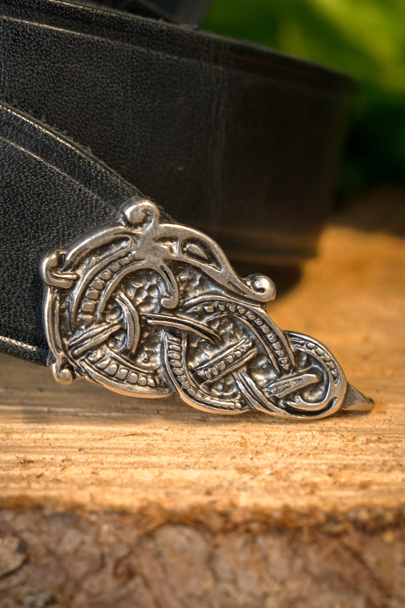 Ringerike Cinturón vikingo deluxe, negro, plateado, 165 cm 