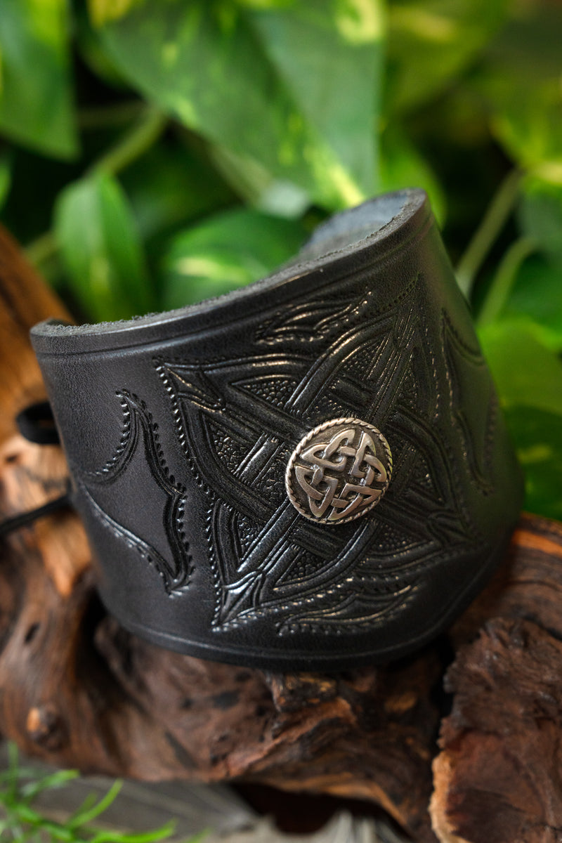 Keltische armband, zwart, leer