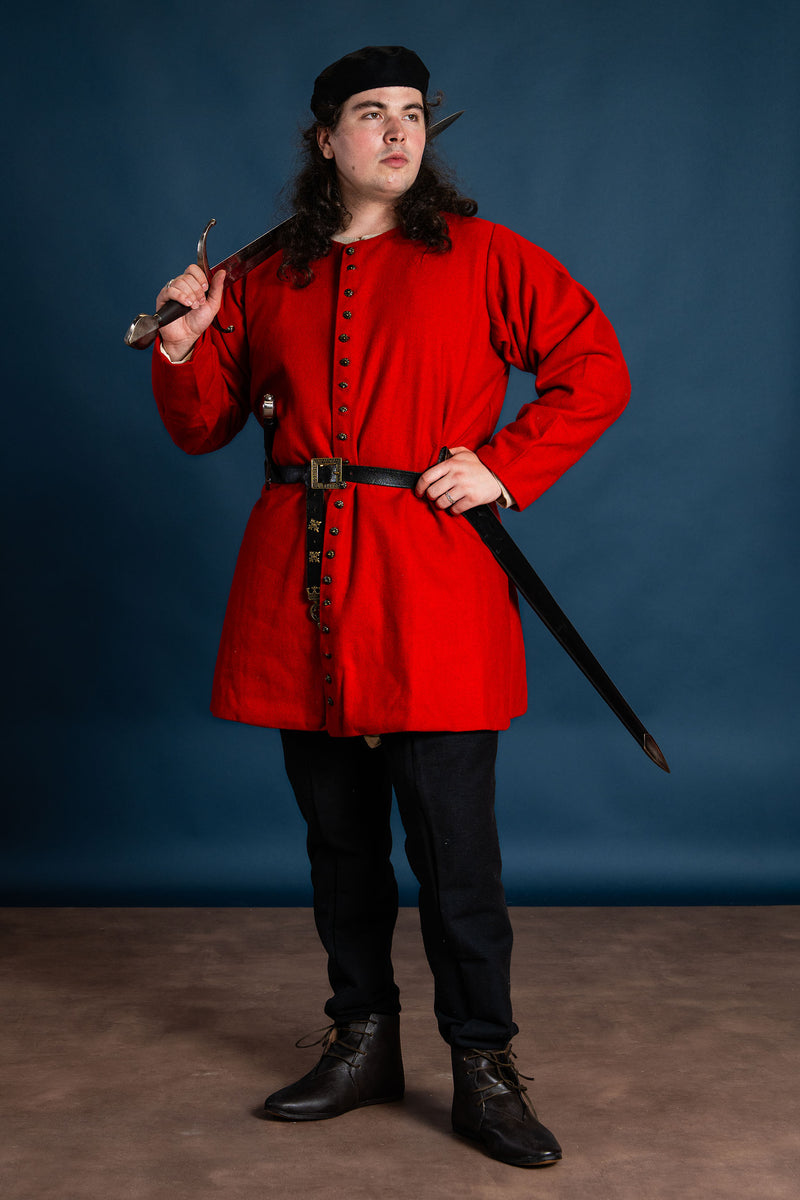 Spätmittelalterliche Houppelande, rot, Wolle 