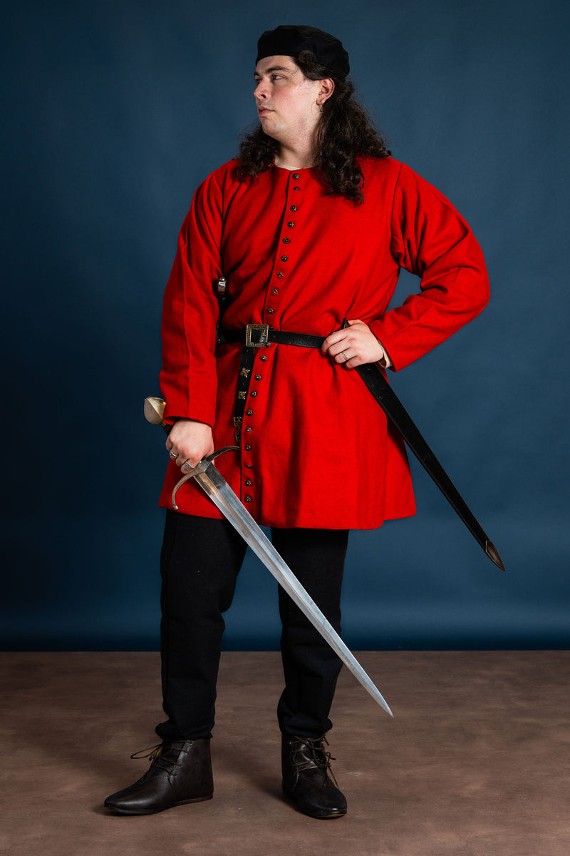 Spätmittelalterliche Houppelande, rot, Wolle 