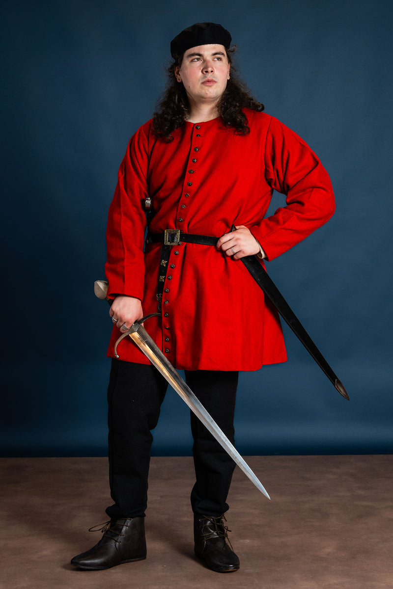 Spätmittelalterliche Houppelande, rot, Wolle 