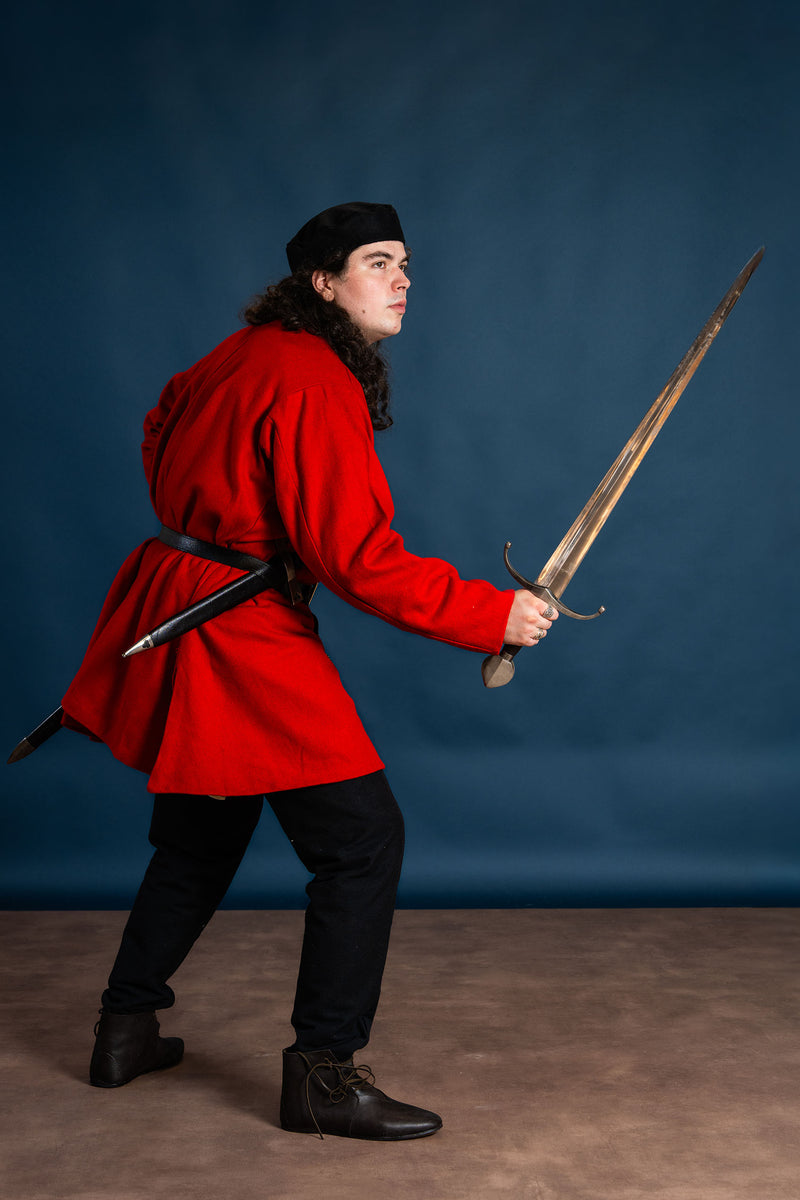 Spätmittelalterliche Houppelande, rot, Wolle 