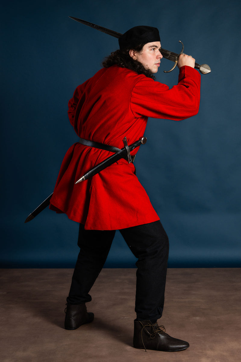 Spätmittelalterliche Houppelande, rot, Wolle 