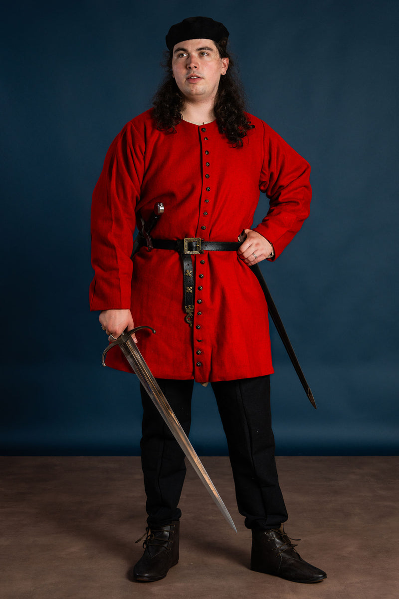 Spätmittelalterliche Houppelande, rot, Wolle 