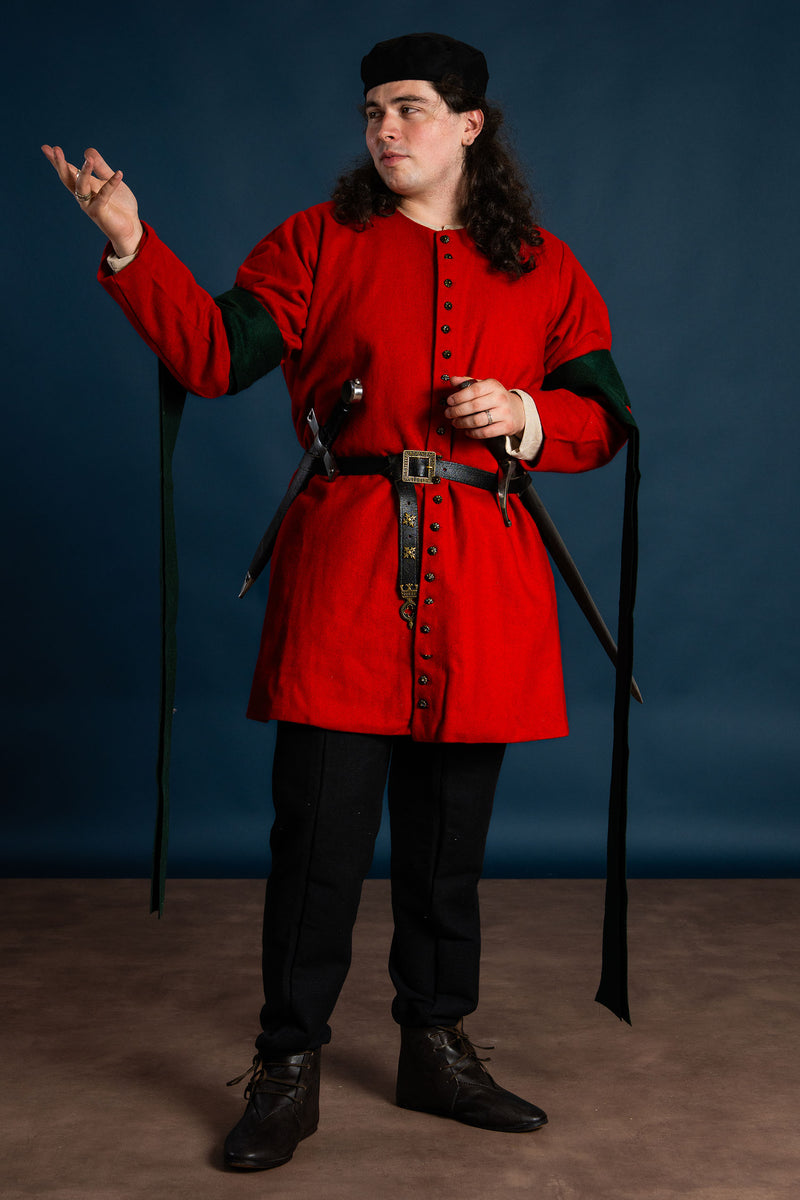 Spätmittelalterliche Houppelande, rot, Wolle 