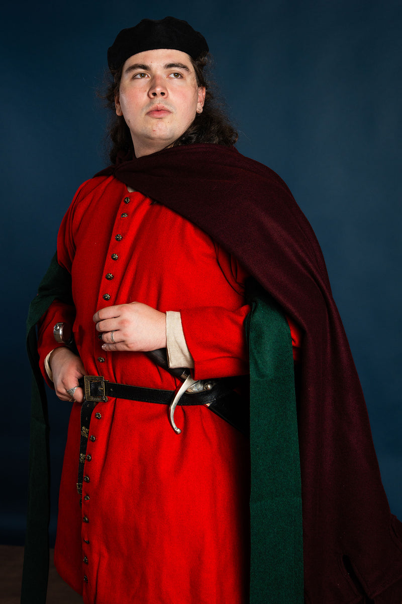 Spätmittelalterliche Houppelande, rot, Wolle 