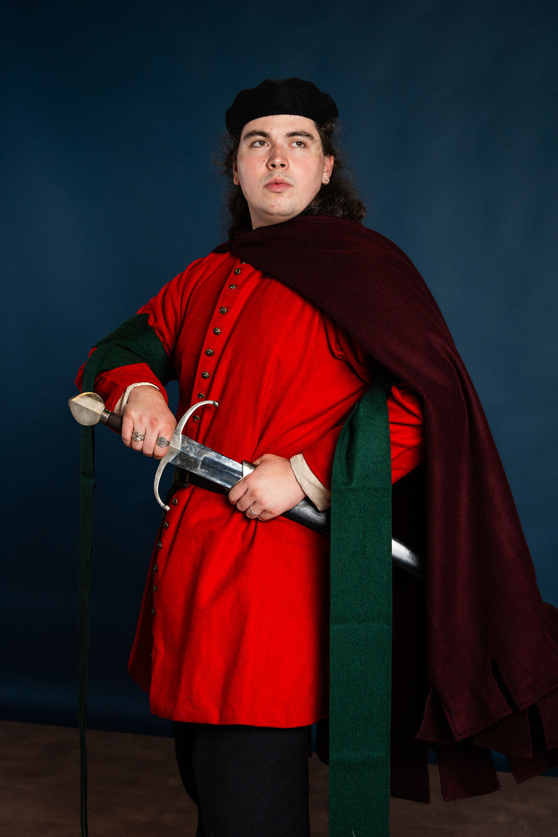 Spätmittelalterliche Houppelande, rot, Wolle 