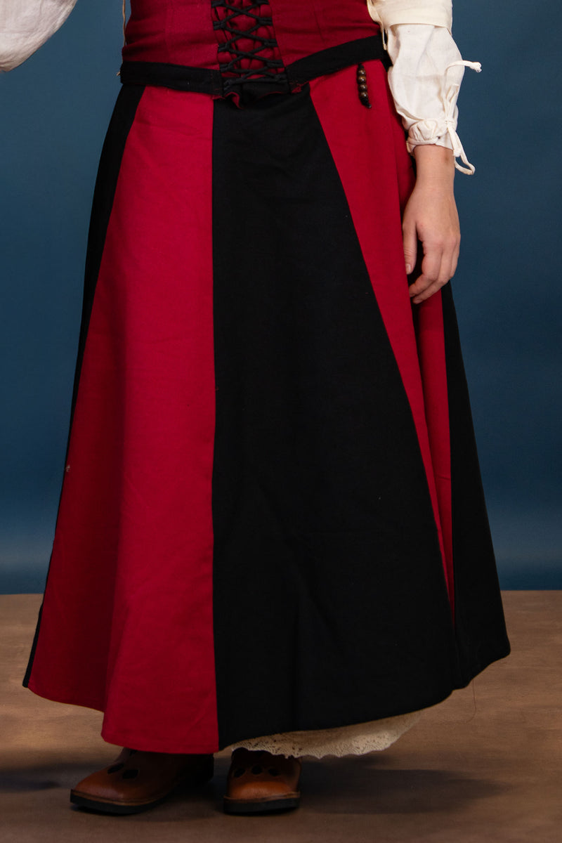 Medieval falda Loreena, negro–Rojo 