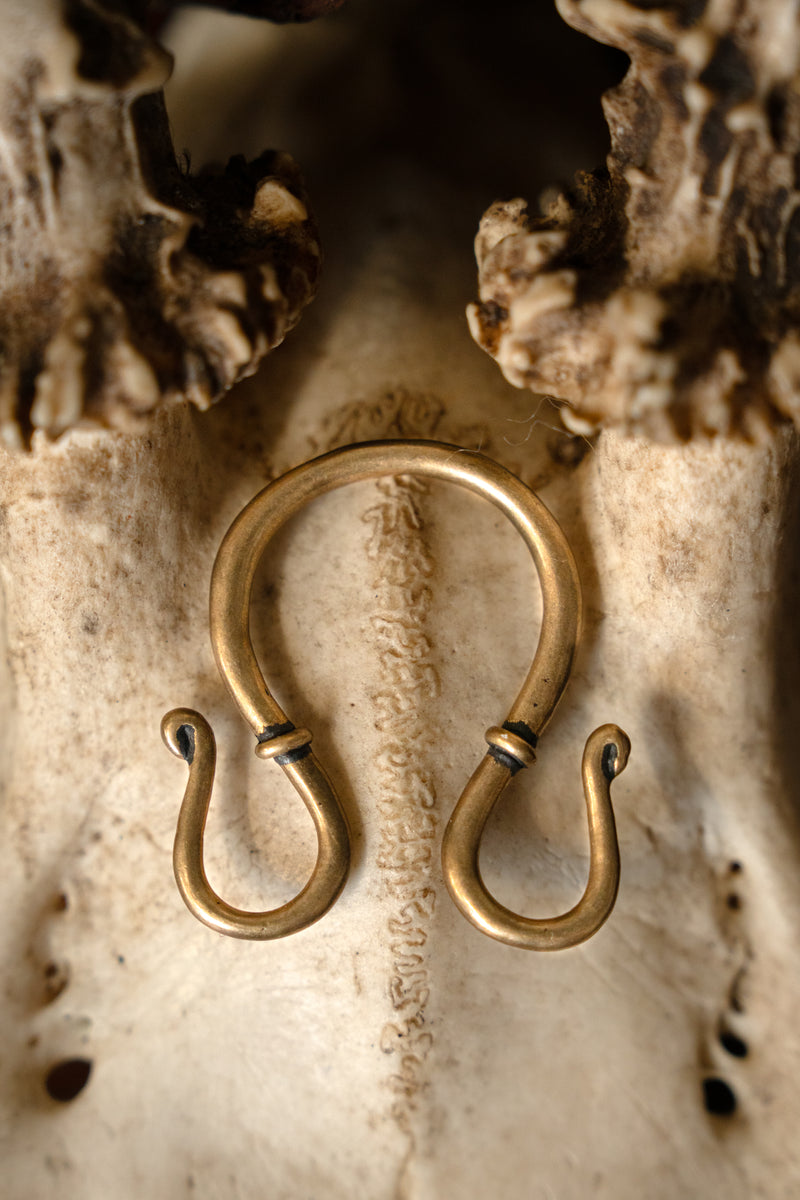 Viking jewelry hook, double, bronze