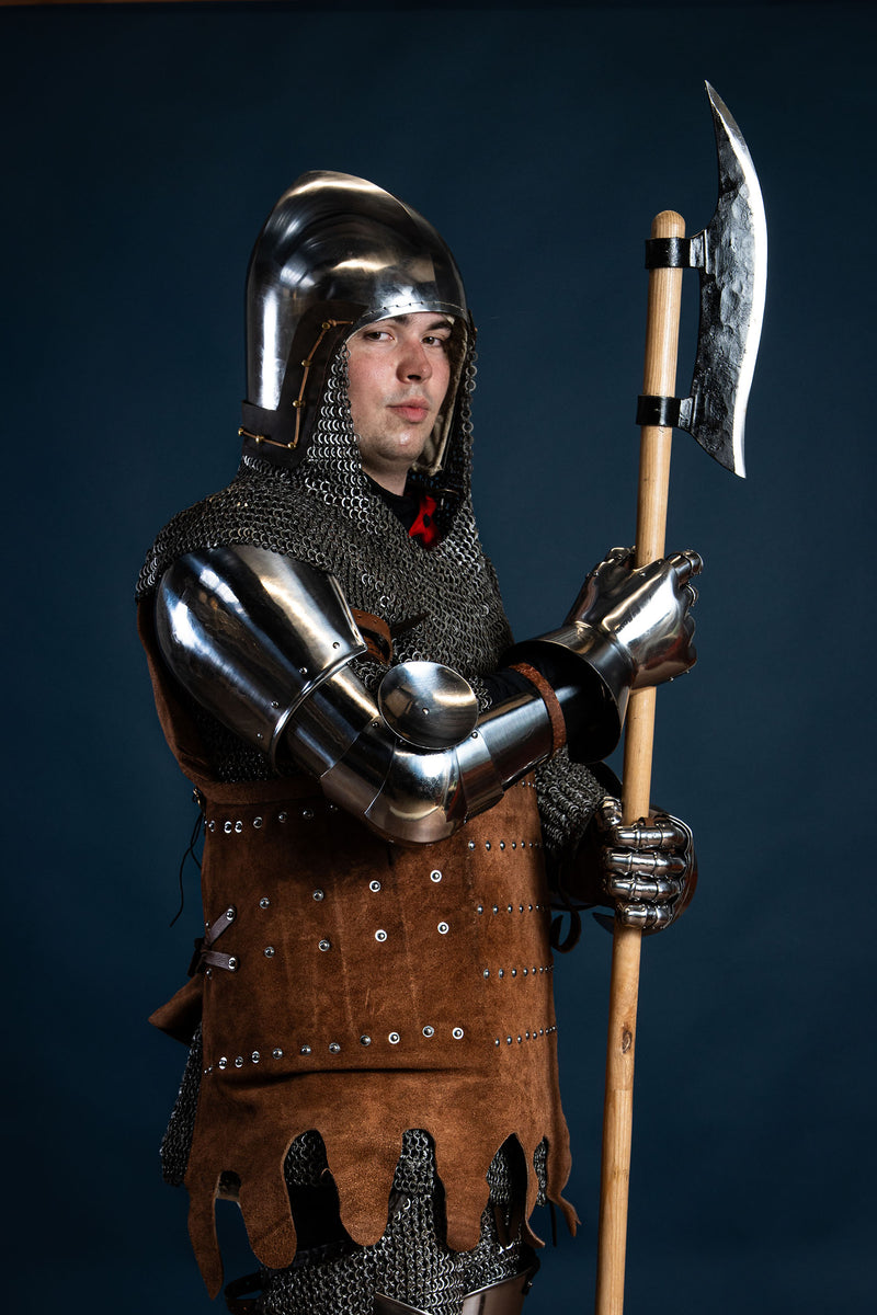 14th century bascinet with aventail flat rings round rivets, 2 mm (battle-ready)