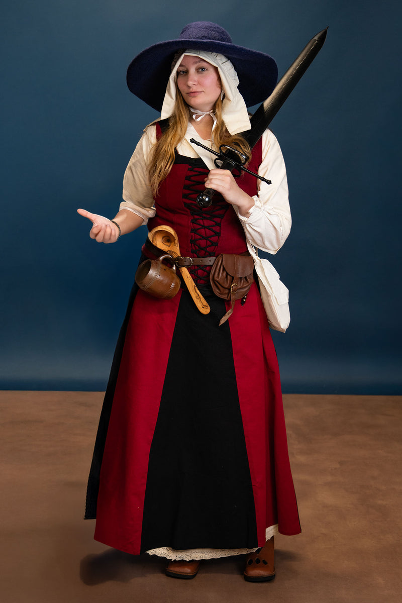 Medieval falda Loreena, negro–Rojo 