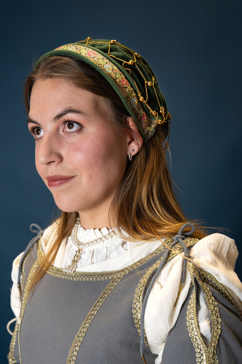Hårrenet (caul) Katharina, fløjl, grøn 