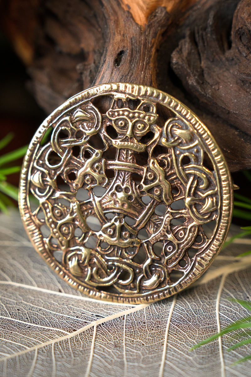 Spilla vichinga stile Borre, ottone 