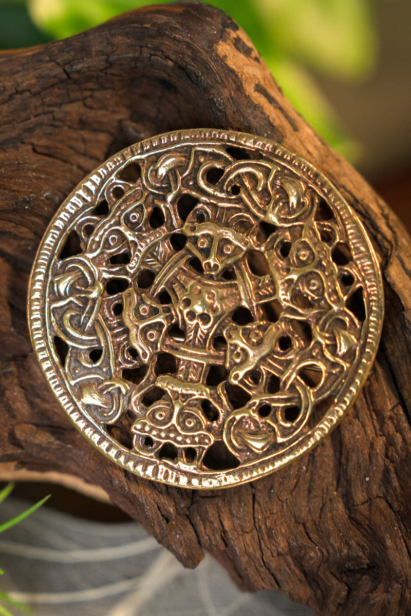 Spilla vichinga stile Borre, ottone 