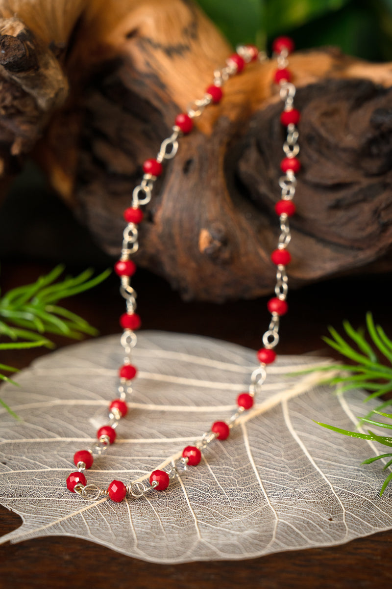 Römische Halskette mit roten Steinen, Sterling silber 