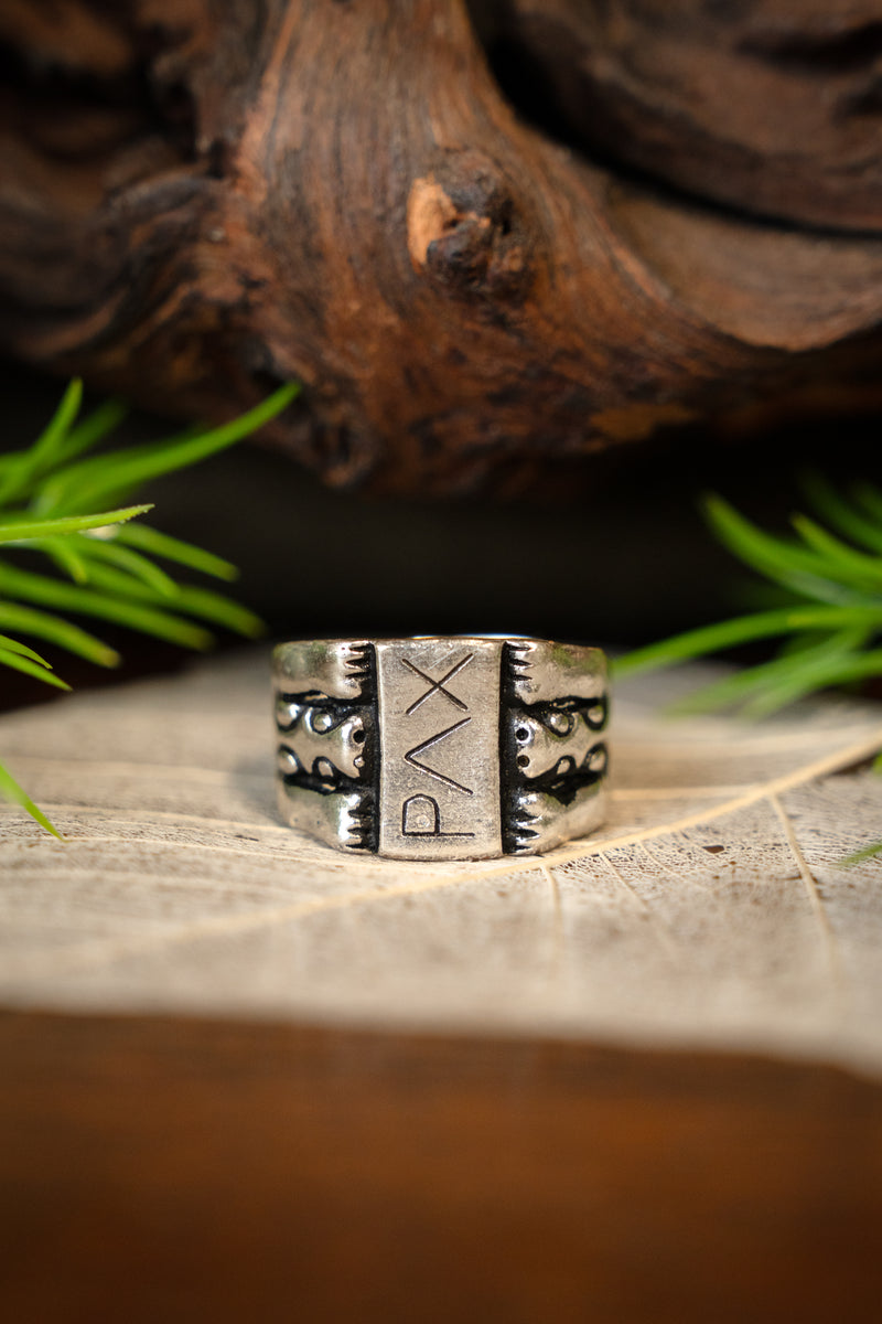 Anillo medieval Paz, bronce plateado 