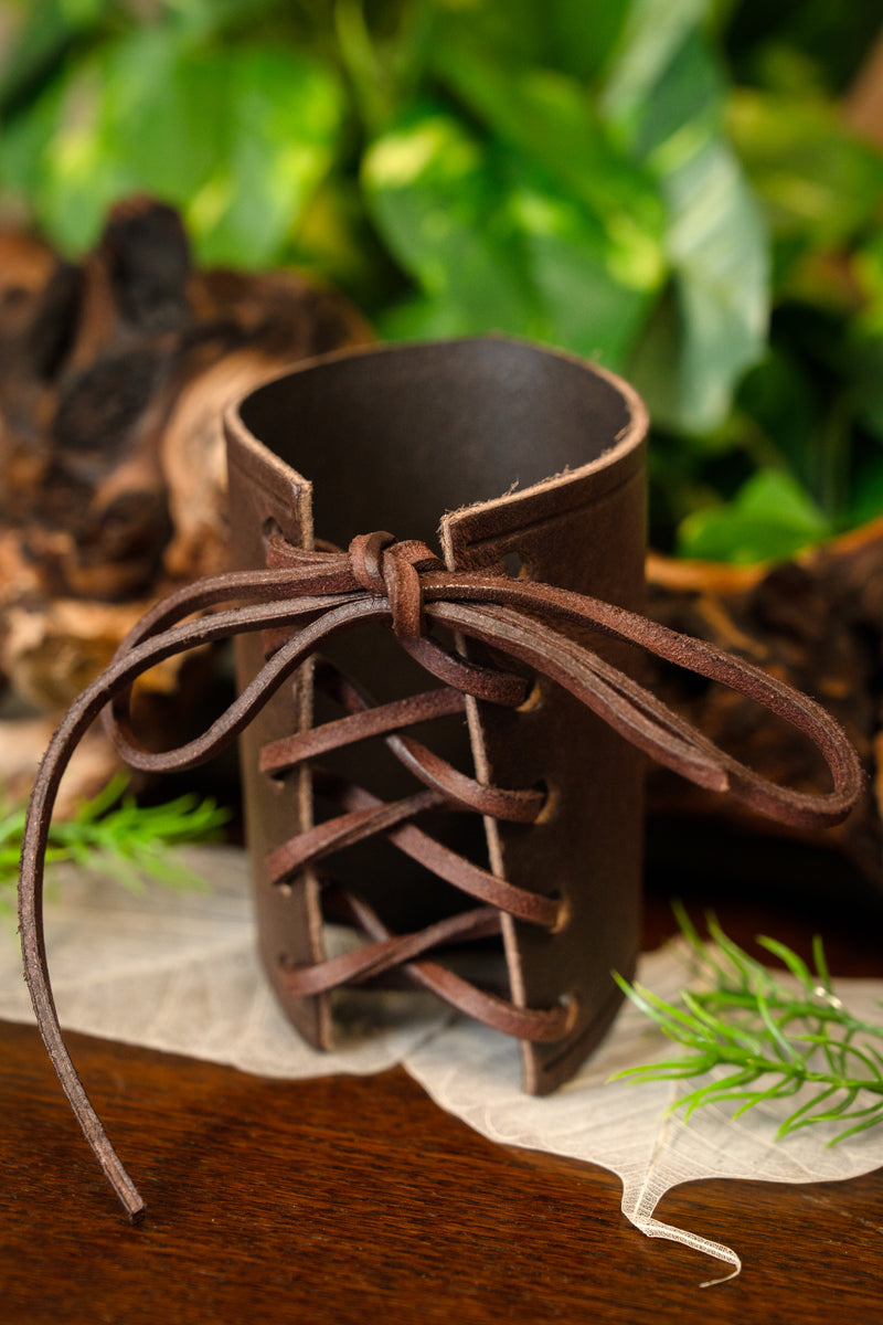 Leren bracer, onderarmbeschermer, bruin, S