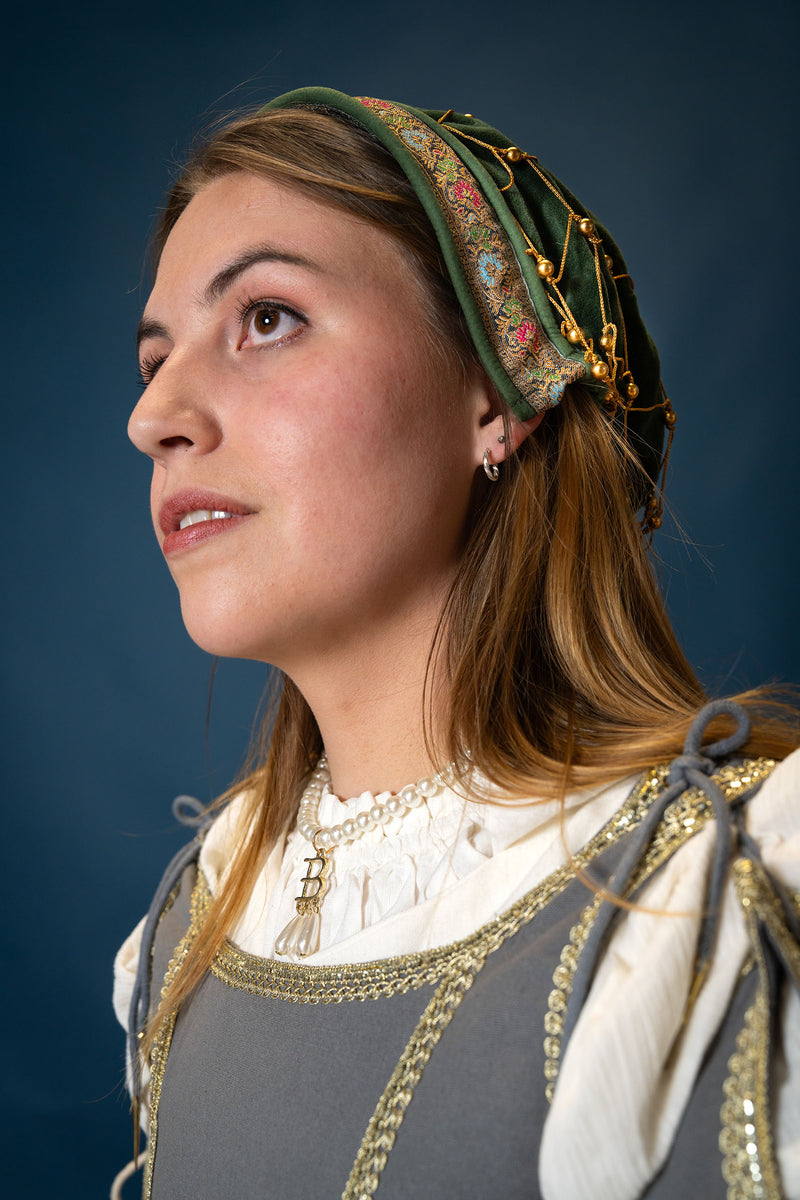 Hårrenet (caul) Katharina, fløjl, grøn 