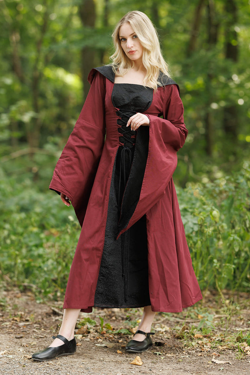 Middeleeuwse jurk Ophelia, rood-zwart