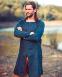 Medieval tunic Sigeric, herringbone pattern, blue