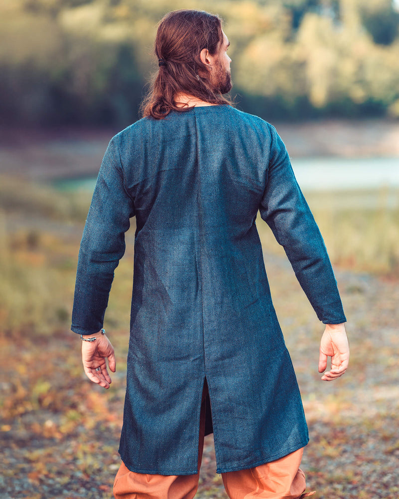 Medieval tunic Sigeric, herringbone pattern, blue