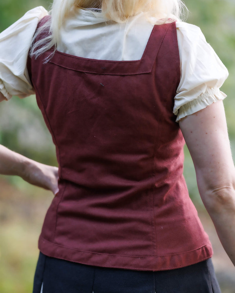 Medeltida livstycke Ursula, bomull, bordeauxröd 