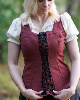 Middelalderlig livstykke Ursula, bomuld, bordeaux rød 