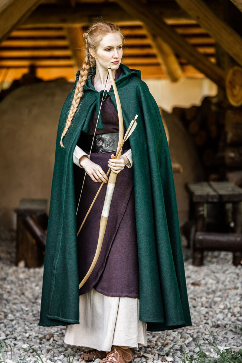 Middeleeuwse mantel Karen groen, wolmix