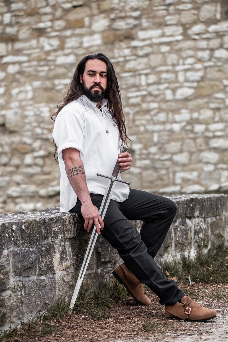 Camicia medievale a maniche corte, bianco 